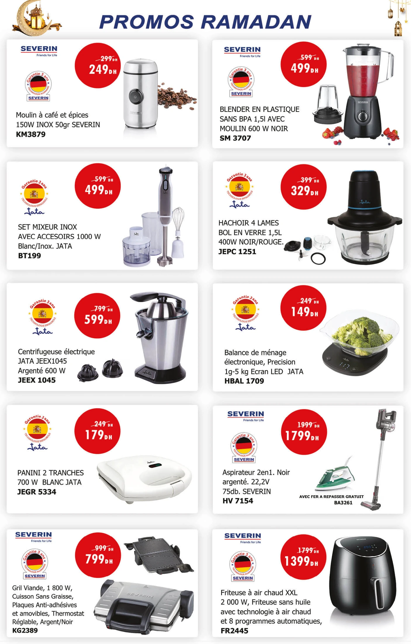 Panini 2 tranches JATA 700W Blanc - Carrefour