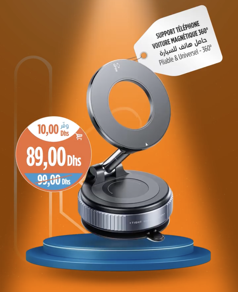 SUPPORT TÉLÉPHONE VOITURE MAGNÉTIQUE 360° - Pliable & Universel - 360°