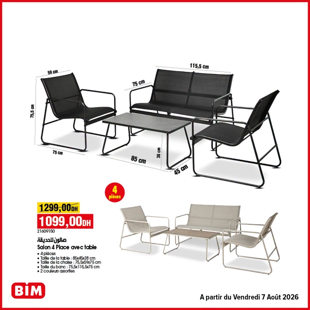 Salon de jardin 4 places avec table BIM