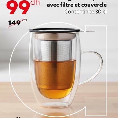 Tasse à thé double paroi avec filtre et couvercle