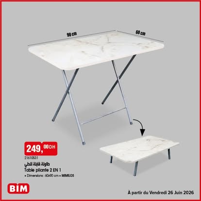 Table pliante 2 en 1 60x90 cm MIMILOS