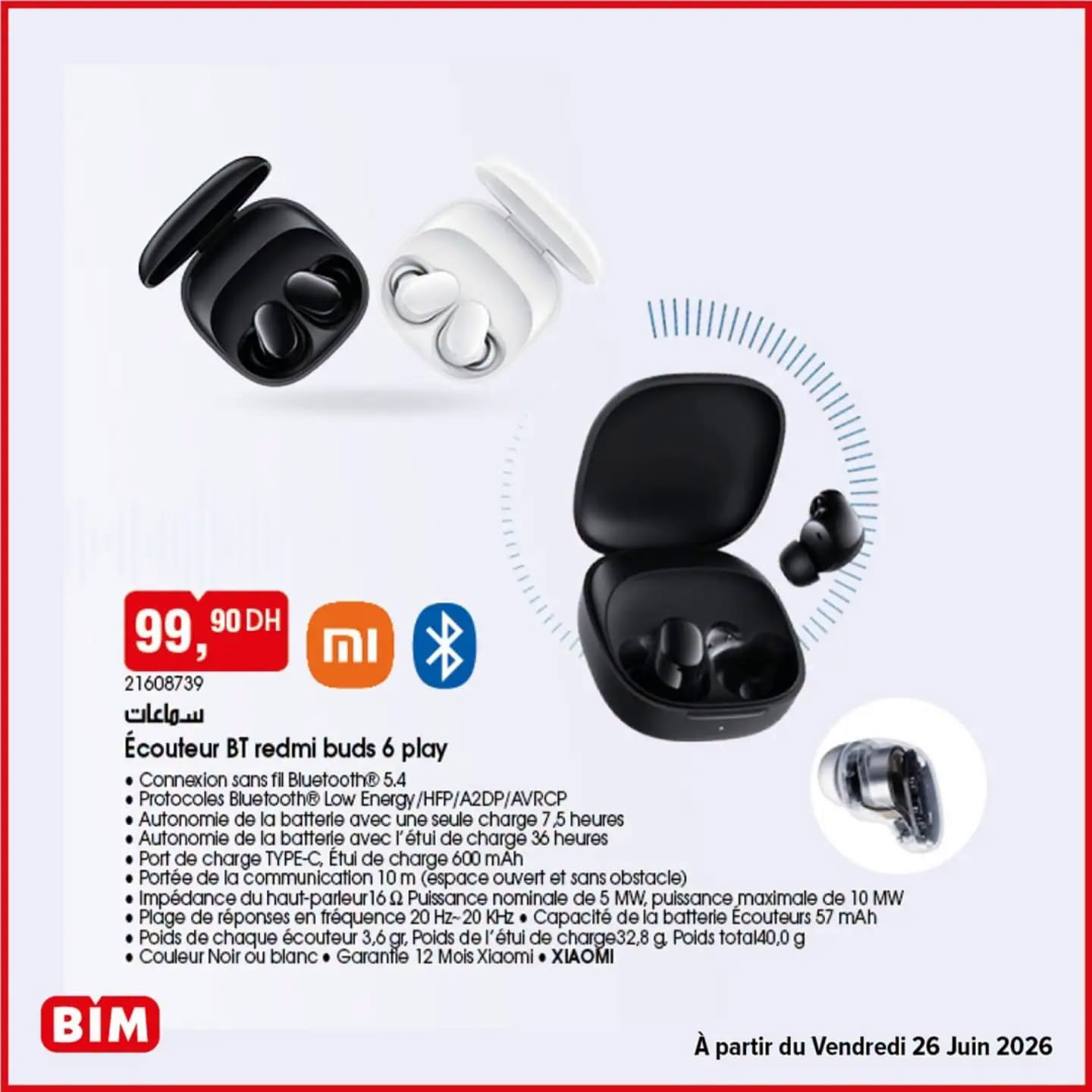 Ecouteur BT Redmi Buds 6 Play Xiaomi