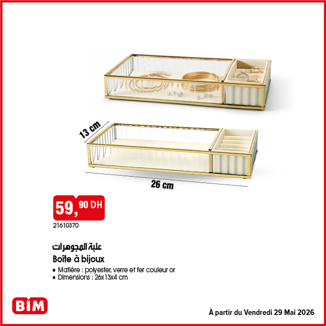 Boîte à bijoux verre et fer couleur or BIM