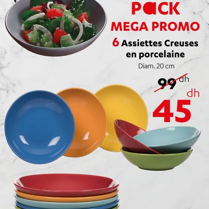 Pack Mega Promo - 6 Assiettes Creuses en porcelaine