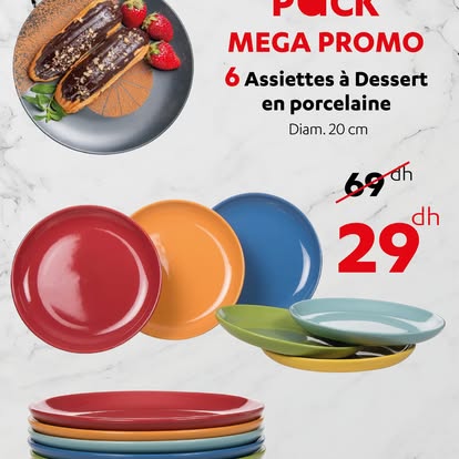 Pack Mega Promo - 6 Assiettes à Dessert en Porcelaine